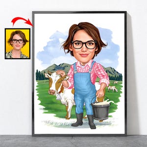 Cartoon Farmer Portrait, Farmer Gift For Him Her Men Women Male Female Husband Wife Mother Dad Mom Son Daughter Girlfriend Boyfriend, Farmer Design 7