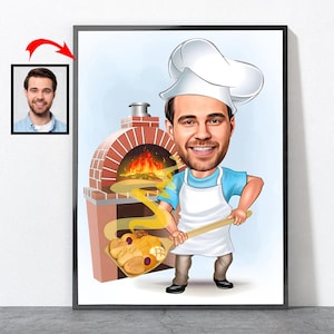 Cartoon Baker Portrait, Baker Bakery Gift For Him Her Men Women Male Female Husband Wife Mother Dad Mom Son Daughter Girlfriend Boyfriend