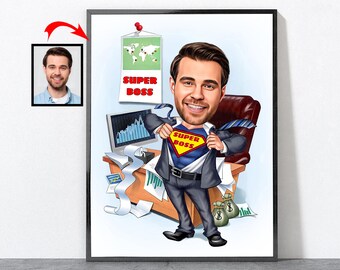 Custom Boss Portrait, Personalized Boss Retirement Gift, Boss Day Gift, Boss, Gift For Boss, Boss Day Cards