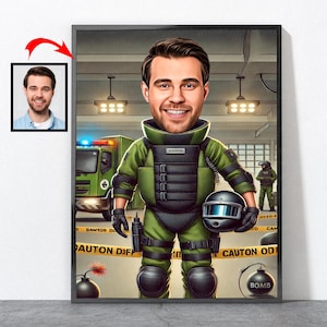 Cartoon Bomb Squad Portrait, Bomb Squad Gift For Him Men Male Husband Dad Son Boyfriend, Bomb Squad, Bomb Squad Gift