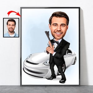 Póster de dibujos animados de James Bond, regalo de James Bond para él, hombres, marido, papá, abuelo, hijo, novio, retrato de James Bond 007, James Bond