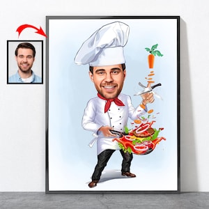 Cartoon Chef Porträt, Chef Geschenk für ihn ihre Männer Frauen männlich weiblich Ehemann Frau Mutter Papa Mama Sohn Tochter Freund, Chefkoch Geschenke