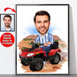 Cartoon ATV Rider Portrait From Your Photo, Atv Gifts, Quad Racing Gifts, Atv Quad Art Poster