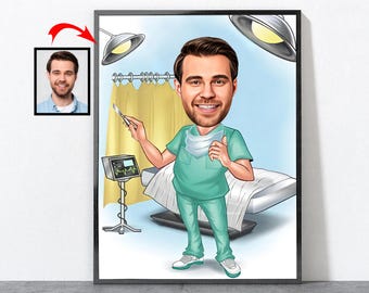 Cartoon Chirurg Porträt, Chirurg Geschenk für ihn ihre Männer Frauen männlich weiblich Mann Frau Papa Mama Sohn Tochter Freundin Freund, Chirurg