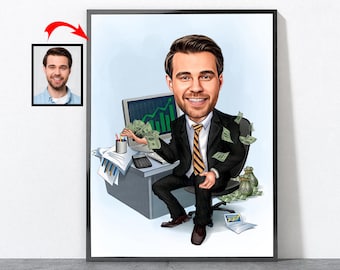 Cartoon Stock Trader Portrait von Ihrem Foto, Geschenk für Stock Trader