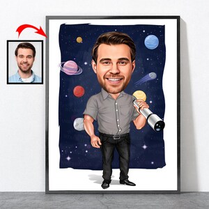 Cartoon Astronomer Portrait, Astronomer Gift For Him Men Male Husband Dad Son Boyfriend, Astronomer, Astronomer Gift DESIGN 2