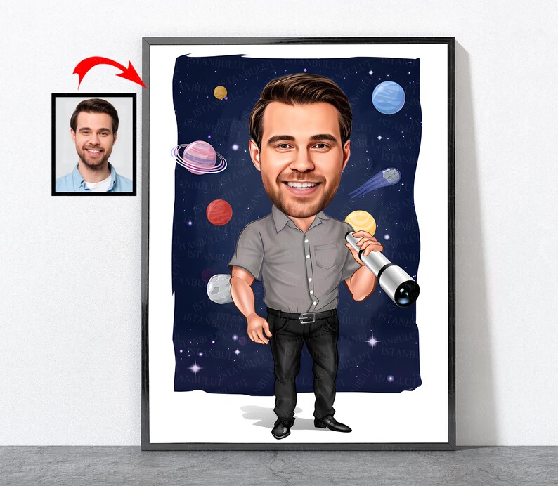 Cartoon Astronomer Portrait, Astronomer Gift For Him Men Male Husband Dad Son Boyfriend, Astronomer, Astronomer Gift DESIGN 2