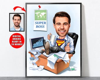 Funny Super Boss Portrait, Bosses Day Gifts, Personalized Boss Portrait, Boss Gifts, Boss Gift ideas, Boss, Gifts For Boss Male