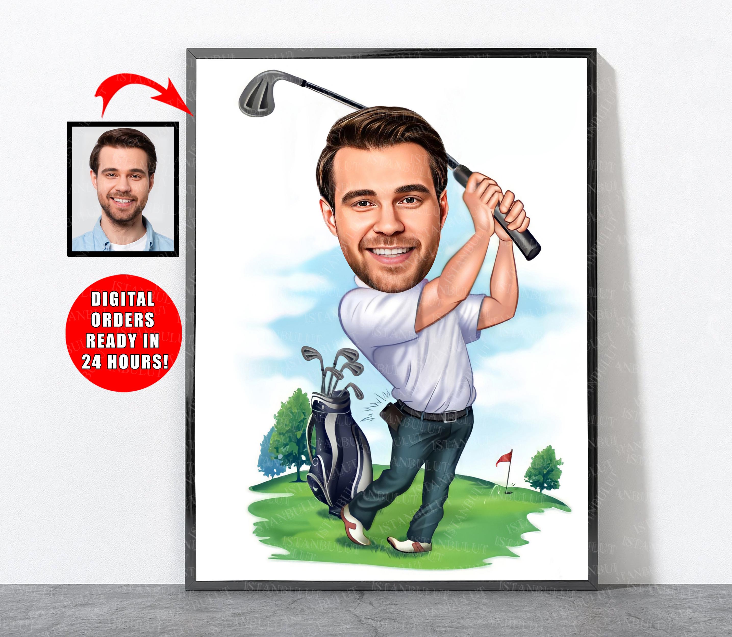 Cartoon Golfer Portrait, Golf Gifts, Golf Gifts For Men, Golf Gifts For Women, Golfing Gifts, Personalized Golf Poster, Golf, Golf Gifts