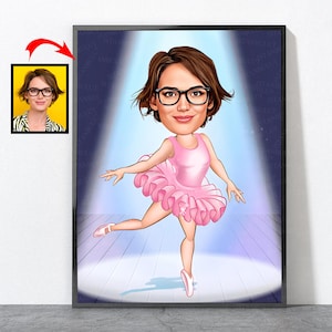 Cartoon Ballet Dance Teacher Portrait, Custom Ballet Dance Teacher Portrait From Your Photo, Ballet Dance Teacher Gift, Ballet Gifts