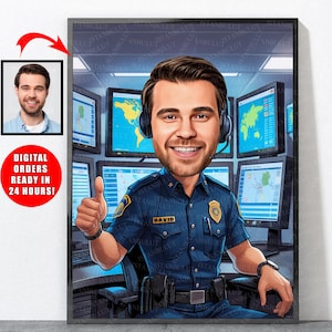 Cartoon 911 Dispatcher Portrait, Personalized 911 Dispatcher Portrait From Your Photo, 911 Dispatcher Gifts, 911 Dispatcher