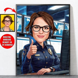 Cartoon 911 Dispatcher Portrait, Personalized 911 Dispatcher Portrait From Your Photo, 911 Dispatcher Gifts, 911 Dispatcher