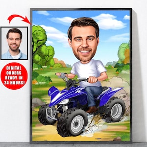 Cartoon ATV Rider Portrait From Your Photo, Atv Gifts, Quad Racing Gifts, Atv Quad Art Poster