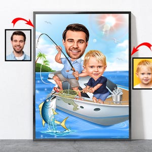 Cartoon Fisherman Portrait, Personalized Fishing Gift For Men, Fishing Gift, Fishing Gifts For Men, Fishing, Fish image 6