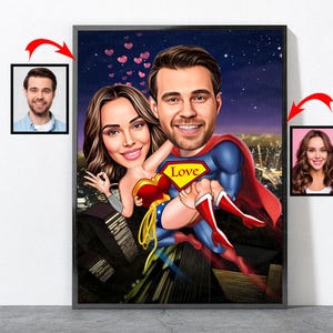 Regalo del día de San Valentín, retrato de pareja de dibujos animados a partir de tu foto, retrato de pareja, regalo de San Valentín personalizado para él, ella, hombres y mujeres