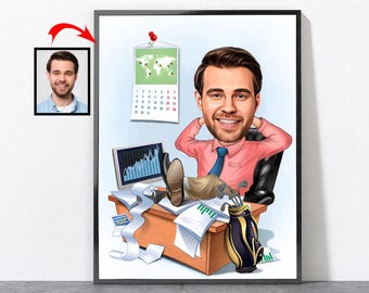 Cartoon Boss Portrait, Personalized Business Man Boss Birthday Gift, Boss Day Gift, Boss, Gift For Boss, Boss Day Gift ideas