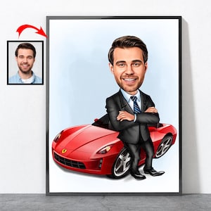 Cartoon Boss Portrait, Boss Geschenk, Bosses Day Geschenkideen für ihn männlich, Geschenk für Boss männlich, Best Bost Geschenk, Boss, Auto-Liebhaber-Boss, Geschäftsmann