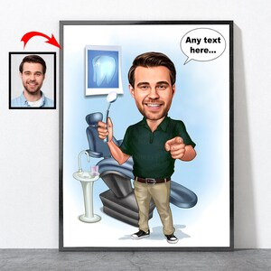Cartoon tandartsposter, aangepaste tandartskantoordecoratie, uniek tandheelkundig cadeau voor haar mannen vrouwen mannelijk vrouwelijk, tandarts tandartscadeau kerst