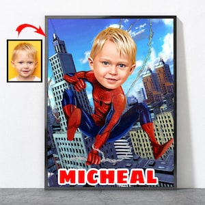 Aangepaste Spiderman-poster, Spider-Man verjaardagscadeau, portret superheld, Spiderman, superheld, uitnodiging Spider-Man-feestje, Spider-Man