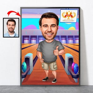 Cartoon Bowler Portrait, Bowling Gift For Him Her Men Women Male Female Husband Wife Dad Mom Son Daughter Girlfriend Boyfriend, Bowler Design 1