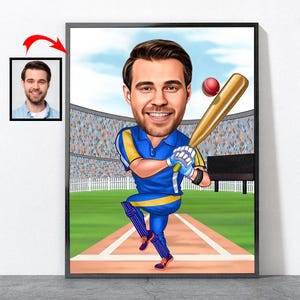 Cartoon Baseball Spieler Porträt, Baseball Spieler Geschenk für ihn Männer männlich Mann Vater Mutter Sohn Freund, Baseball