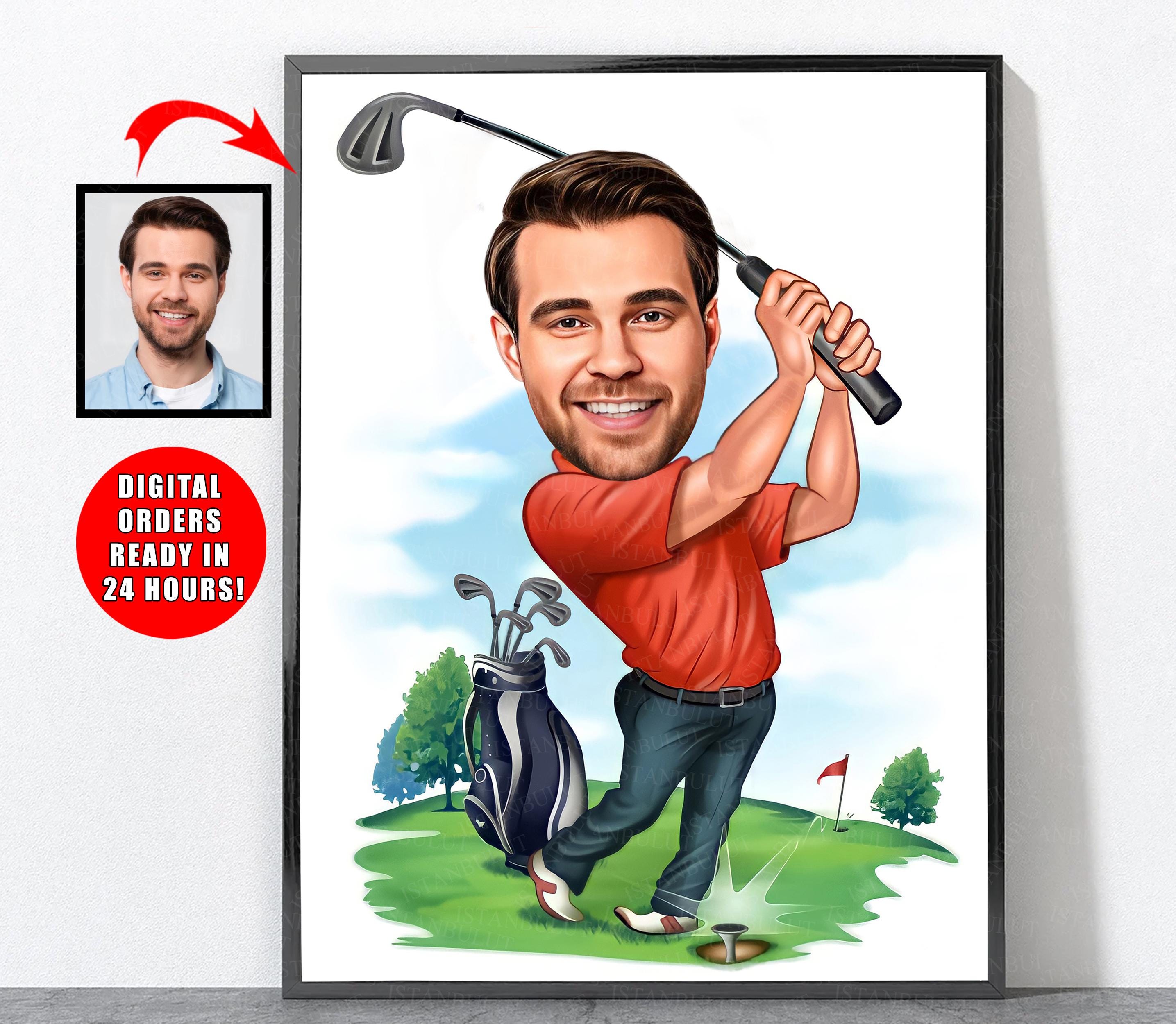Cartoon Golfer Portrait, Golf Gifts, Golf Gifts For Men, Golf Gifts For Women, Golfing Gifts, Personalized Golf Poster, Golf, Golf Gift
