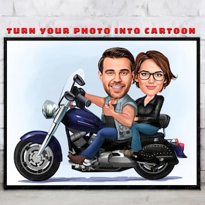 Cartoon Motorradfahrer Paar Porträt von Ihrem Foto, Motorrad Geschenke, Motorrad Kunst, Harley Davidson