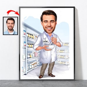 Custom Pharmacist Portrait, Pharmacist Gift, Pharmacy Assistant Technician Student Graduation Birthday Gift For Him Her Men Women, Pharmacy