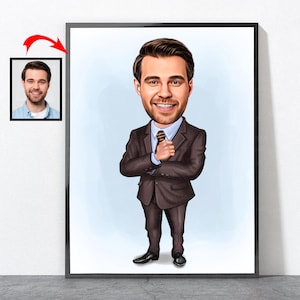 Cartoon Business man Portrait, CEO Manager Boss Gift, Personalized Boss Gift, Boss' Day Gifts, Boss, Gift For Boss, Male Boss Gift
