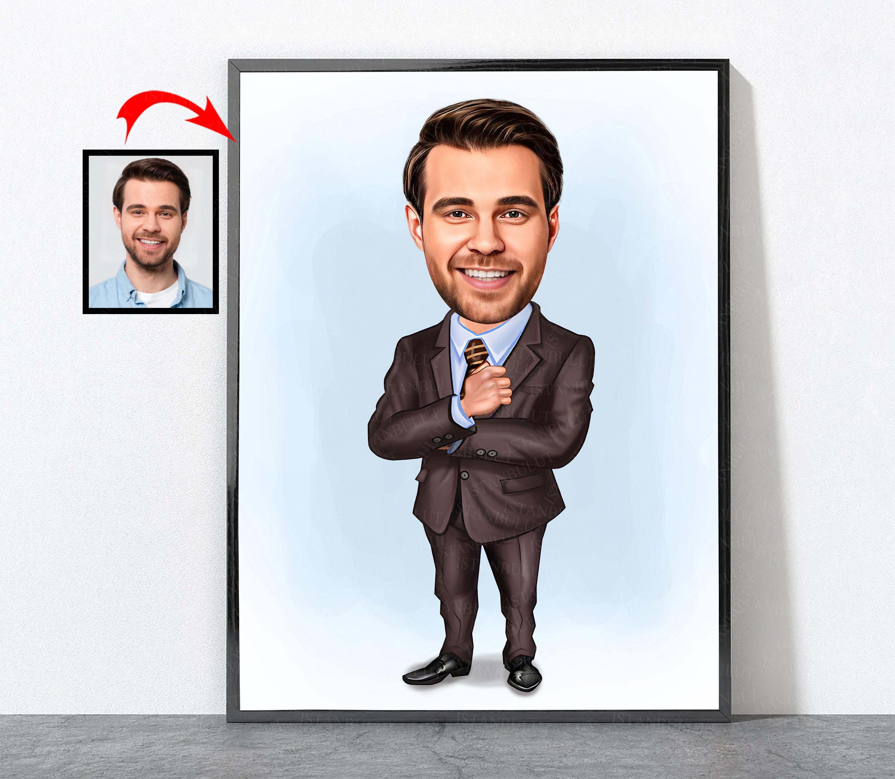 Cartoon Business man Portrait, CEO Manager Boss Gift, Personalized Boss Gift, Boss' Day Gifts, Boss, Gift For Boss, Male Boss Gift