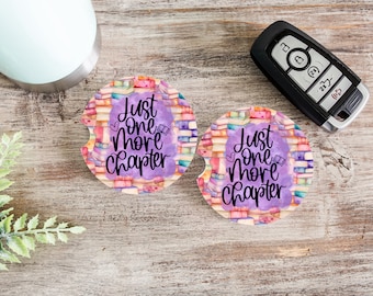 Just One More Chapter Set of Two Car Coasters, Book Lovers Coasters