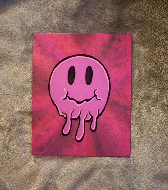 Drippy Smily Face Trippy Flat Canvas 8x10 (Hand-Painted)