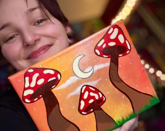 Mushrooms Canvas Painting (HAND-PAINTED) 8x10
