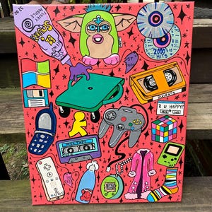 Nostalgic 90s/Y2K Retro Canvas Painting 16x20 (HAND-PAINTED)
