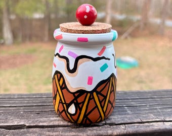Ice Cream Glass Jar 7oz (HAND-PAINTED)