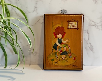Home Sweet Home Wood Wall Art, Vintage Wood Plaque, Signed Art, Shirley, House-Warming Gift, Moving Out Gift, Kitschy Mid Century Wall Art