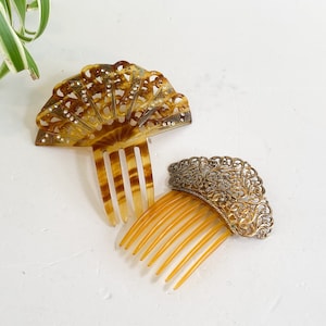 Choice of Vintage Hair Combs, Ornate Brass Filigree Hair Comb, Fan Like Art Deco Tortoise & Rhinestone Hair Comb, Vintage Hair Accessories