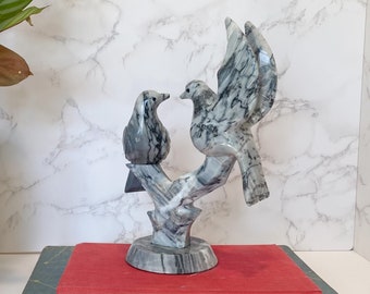 Vintage Grey & White Marble Dove Figurine, Vintage Love Bird Statue, Carved Marble Birds, Vintage Love Birds, Bird Lover Gift, Marble Birds
