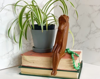 Vintage Carved Wood Monkey Statue, African Wood Carving Decoration, Rustic Figurine of Animal, Monkey Wood Figurine, Kenya Wood Carving