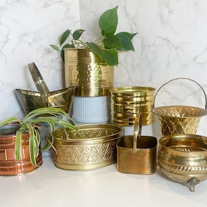 Patina Brass Planter: Vintage Succulent Pot, Choose One