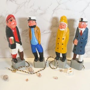 Choice of Vintage 10&quot; Old Salt Figurines, Hand Carved Wood Sailor, Nautical Decor, Beach Vibe, Coastal Decor, Old Sea Captain, Maritime Deco