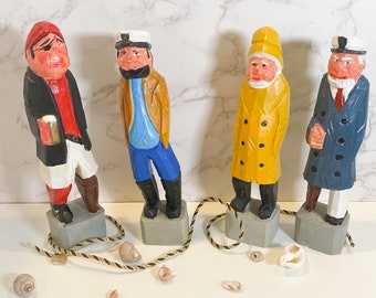 Choice of Vintage 10&quot; Old Salt Figurines, Hand Carved Wood Sailor, Nautical Decor, Beach Vibe, Coastal Decor, Old Sea Captain, Maritime Deco