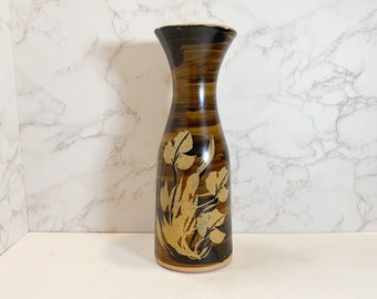 Vase vintage en grès Pacific MCM signé B. Welsh, carafe, carafe, vase, vase marron clair, vase de fleurs, poterie en grès, vase en céramique