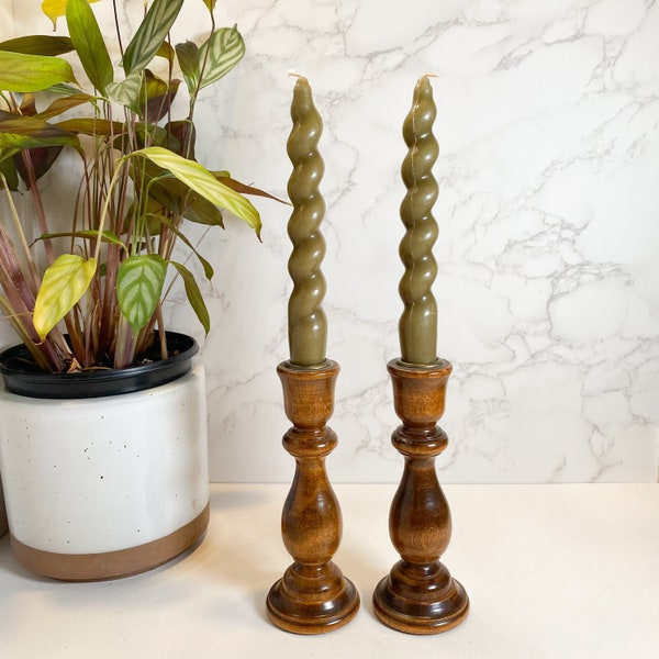 2 Vintage Wood Candle Holders, Mid Century Decor, Elegant Candlestick Holder, Simple Carved Wood Candle Holder, Rustic Candle Holder