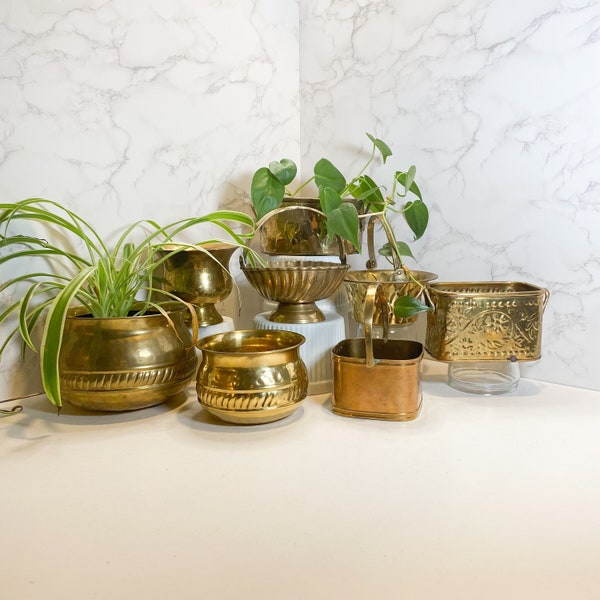 Variety of Brass Plant Pots, Succulent Planters,  Choose 1 or More, Small Planters, Brass Planters, Basket Planters, Rectangle Planters