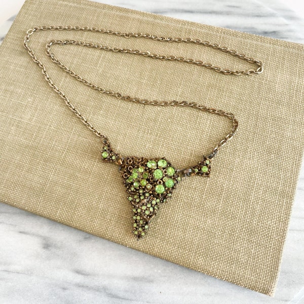 Vintage Green Rhinestone Africa Continent Necklace, African Art, African Jewelry, Vintage African Rhinestone Necklace