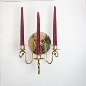 Vintage Triple Candle Sconce Holder, Old Brass Sconce, Wall Mount Candle Sconce, Vintage Brass Candle Holder