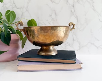 Vintage Brass Pedestal Bowl: Entryway Catchall, Brass Plant Holder