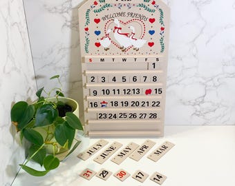 Vintage Wooden Perpetual Calendar: Mother Goose, Welcome Friends