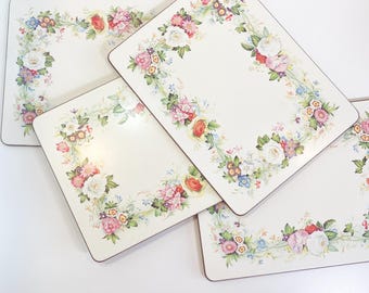 Vintage Floral Placemats - Pimpernel Pink Rose Design - Set of 4